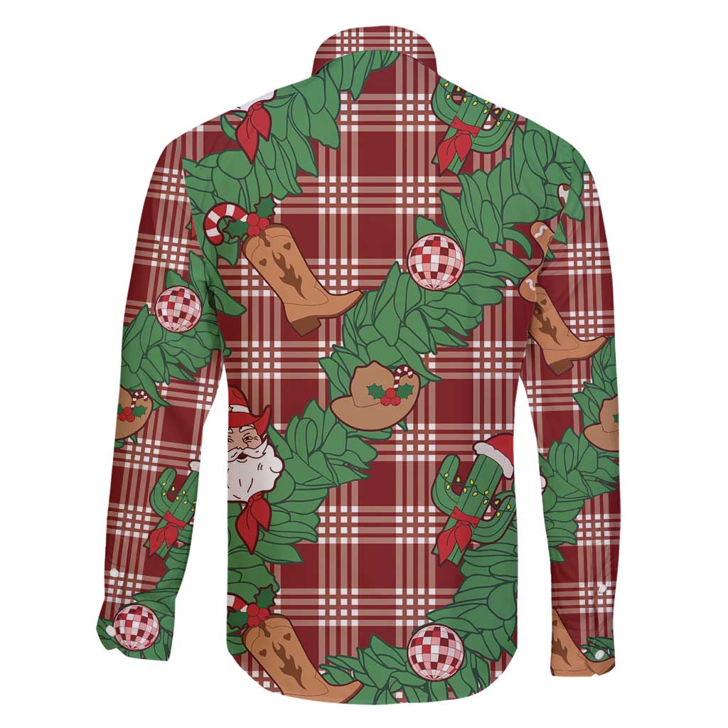 Red Palaka Hawaii Cowboy Christmas Family Matching Long Sleeve Bodycon Dress and Hawaiian Shirt Paniolo Mix Maile Lei - Polynesian Pride