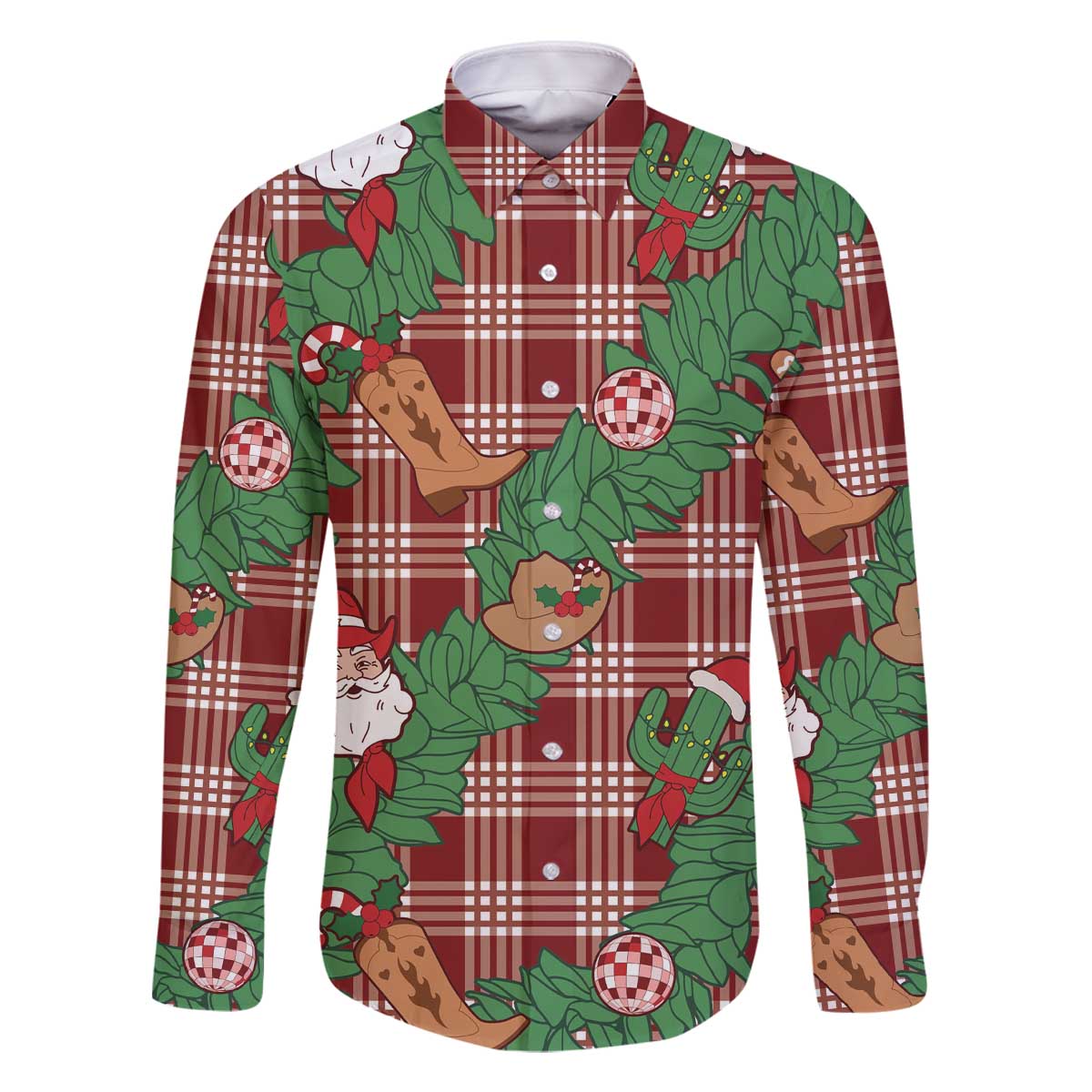 Red Palaka Hawaii Cowboy Christmas Family Matching Off The Shoulder Long Sleeve Dress and Hawaiian Shirt Paniolo Mix Maile Lei - Polynesian Pride