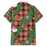 Red Palaka Hawaii Cowboy Christmas Family Matching Off Shoulder Short Dress and Hawaiian Shirt Paniolo Mix Maile Lei - Polynesian Pride