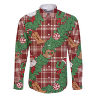 Red Palaka Hawaii Cowboy Christmas Family Matching Short Sleeve Bodycon Dress and Hawaiian Shirt Paniolo Mix Maile Lei - Polynesian Pride