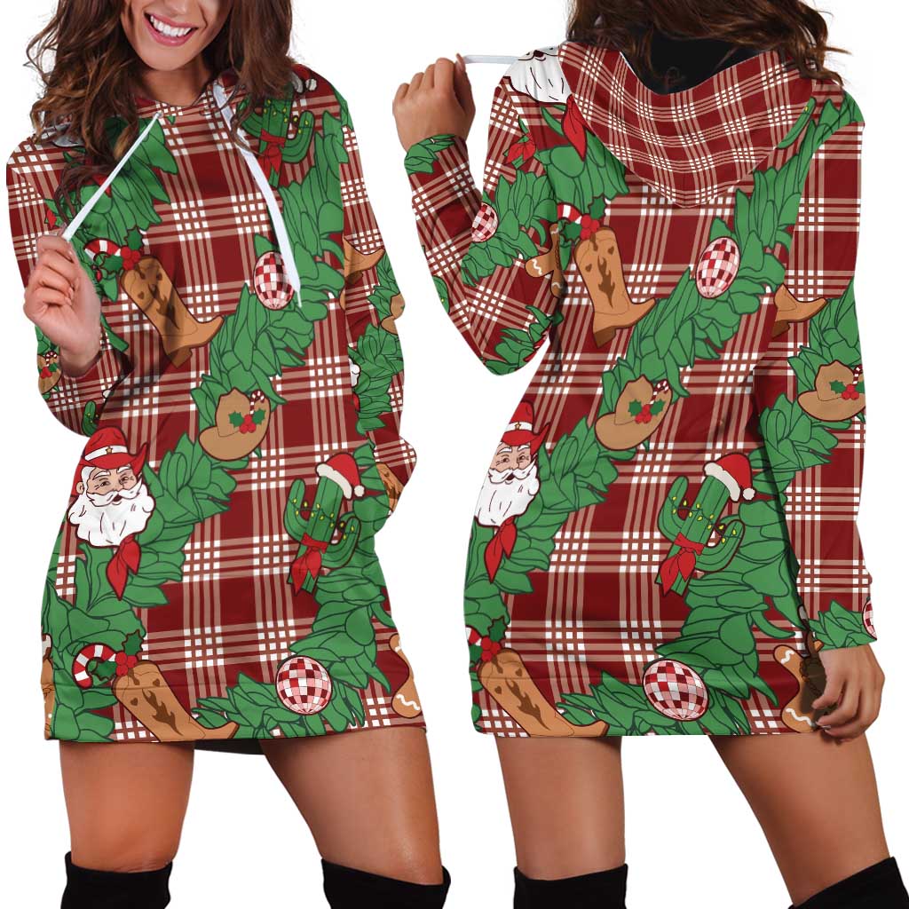 Red Palaka Hawaii Cowboy Christmas Hoodie Dress Paniolo Mix Maile Lei - Polynesian Pride