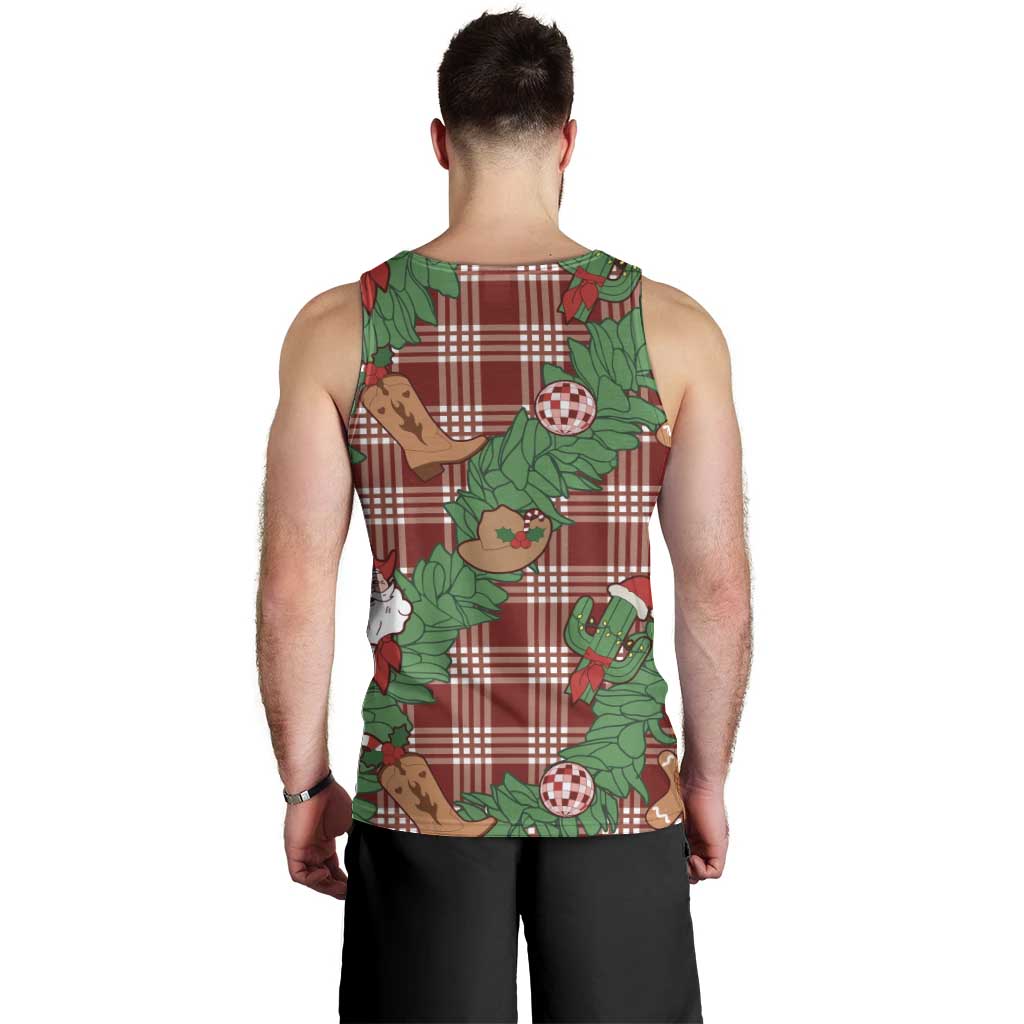 Red Palaka Hawaii Cowboy Christmas Men Tank Top Paniolo Mix Maile Lei - Polynesian Pride