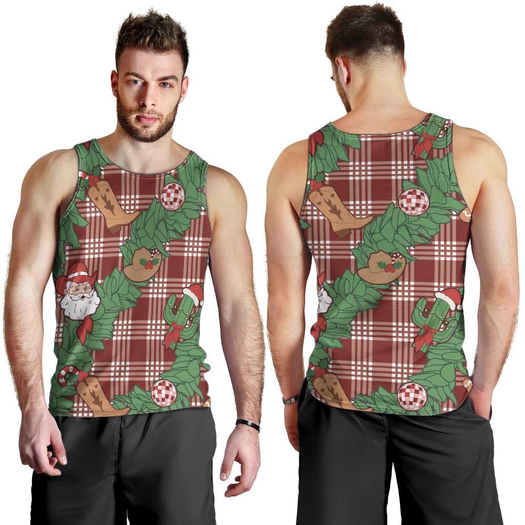 Red Palaka Hawaii Cowboy Christmas Men Tank Top Paniolo Mix Maile Lei - Polynesian Pride