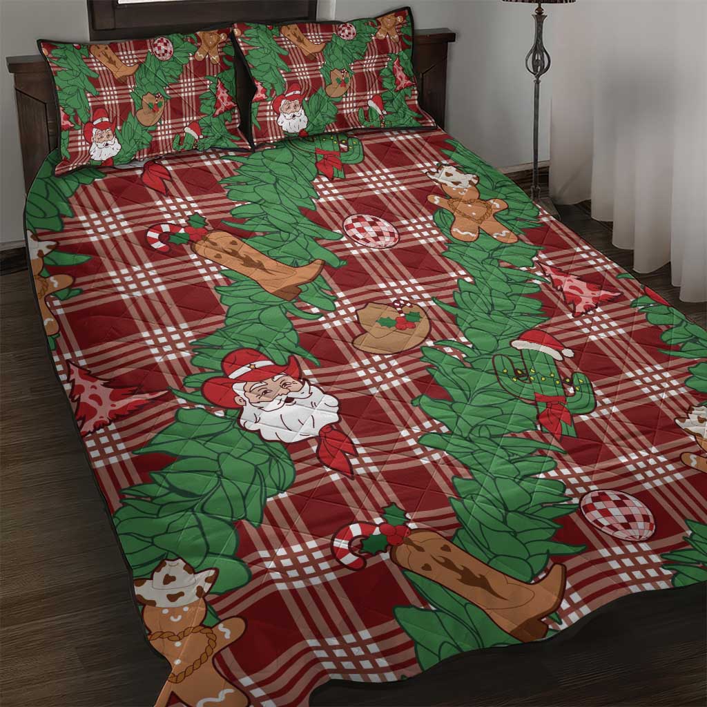 Red Palaka Hawaii Cowboy Christmas Quilt Bed Set Paniolo Mix Maile Lei - Polynesian Pride