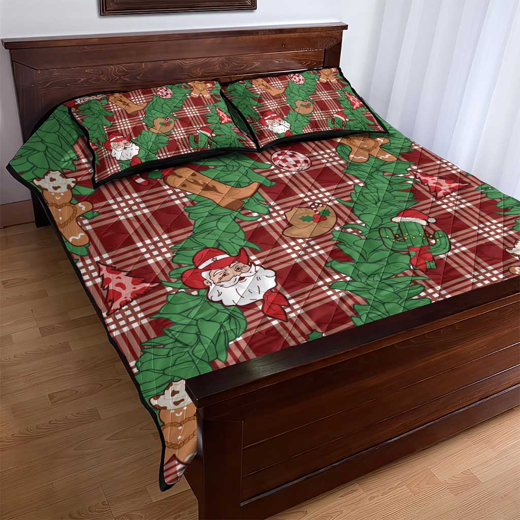 Red Palaka Hawaii Cowboy Christmas Quilt Bed Set Paniolo Mix Maile Lei - Polynesian Pride