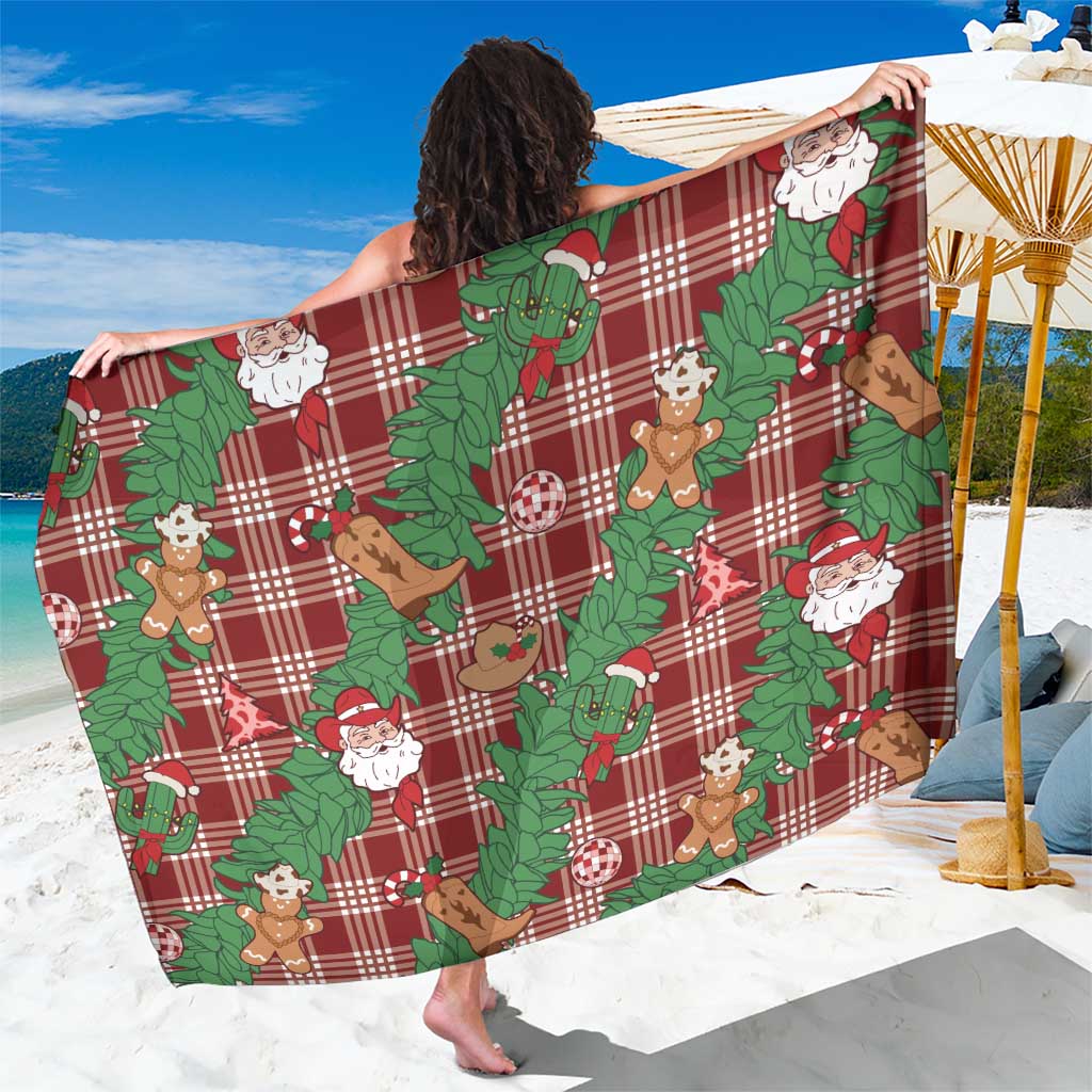 Red Palaka Hawaii Cowboy Christmas Sarong Paniolo Mix Maile Lei - Polynesian Pride