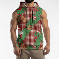 Red Palaka Hawaii Cowboy Christmas Sleeveless Hoodie Paniolo Mix Maile Lei - Polynesian Pride