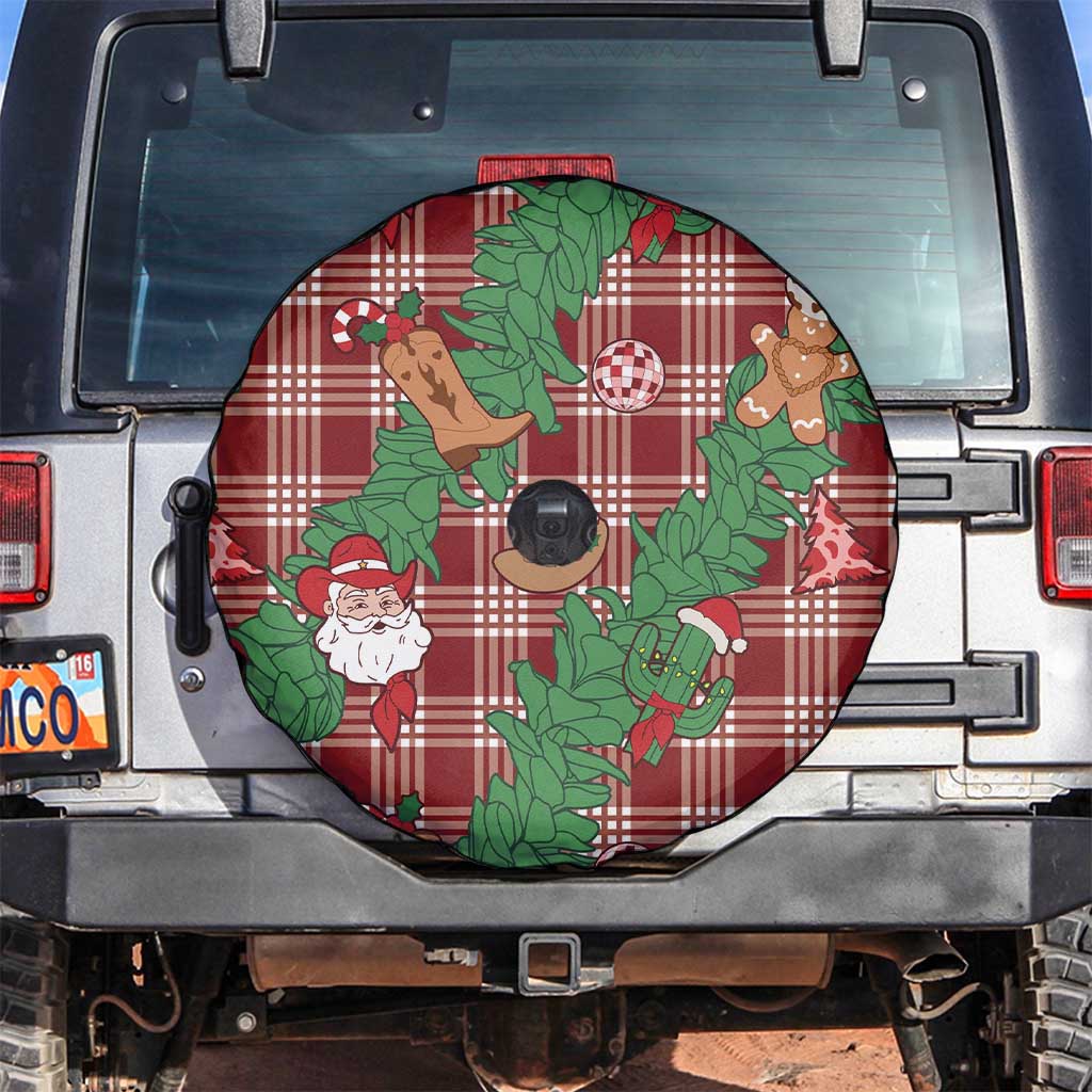 Red Palaka Hawaii Cowboy Christmas Spare Tire Cover Paniolo Mix Maile Lei - Polynesian Pride