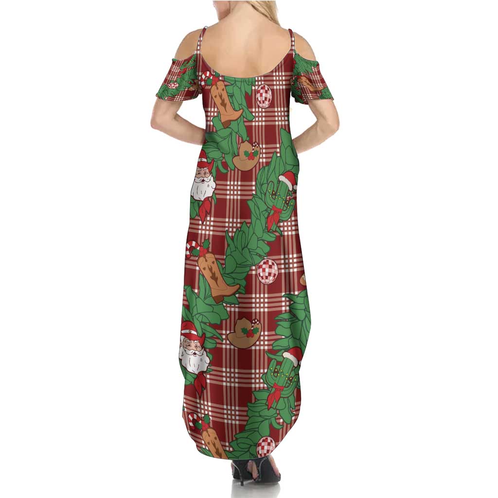 Red Palaka Hawaii Cowboy Christmas Summer Maxi Dress Paniolo Mix Maile Lei - Polynesian Pride