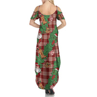 Red Palaka Hawaii Cowboy Christmas Summer Maxi Dress Paniolo Mix Maile Lei - Polynesian Pride