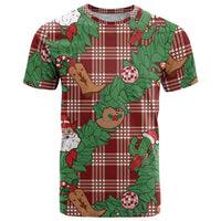 Red Palaka Hawaii Cowboy Christmas T Shirt Paniolo Mix Maile Lei - Polynesian Pride