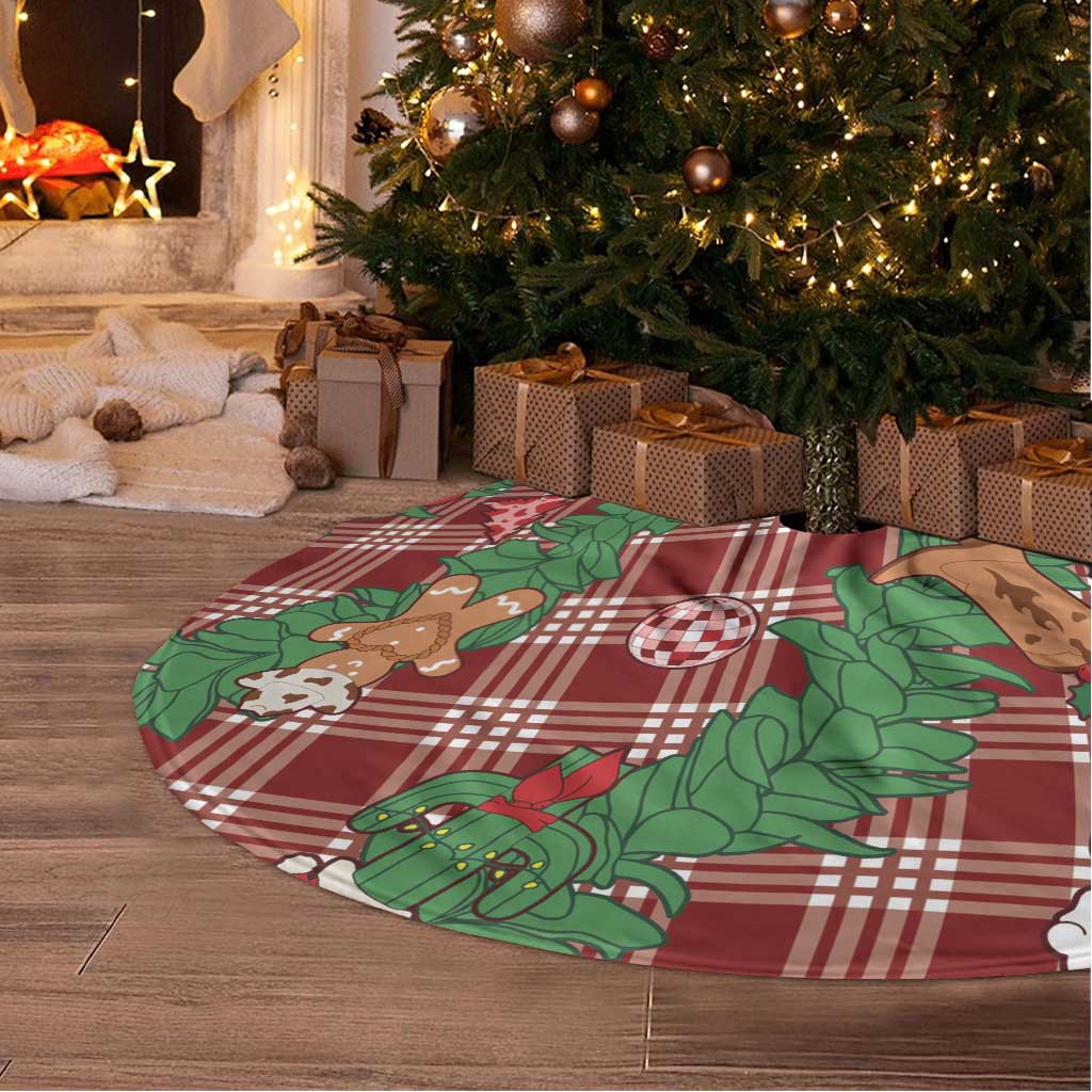 Red Palaka Hawaii Cowboy Christmas Tree Skirt Paniolo Mix Maile Lei - Polynesian Pride