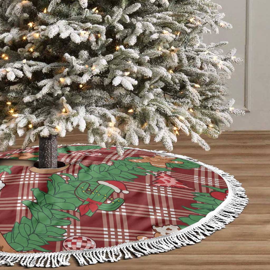 Red Palaka Hawaii Cowboy Christmas Tree Skirt Paniolo Mix Maile Lei - Polynesian Pride