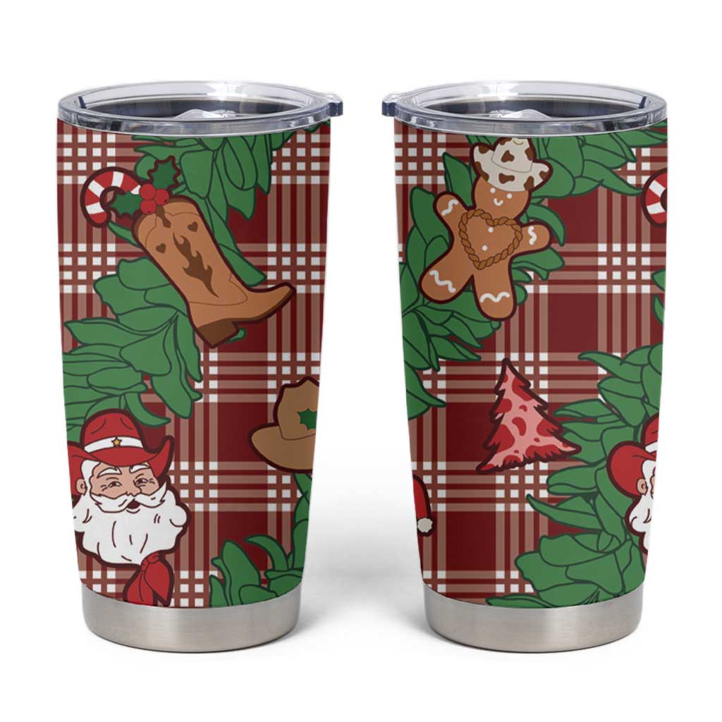 Red Palaka Hawaii Cowboy Christmas Tumbler Cup Paniolo Mix Maile Lei - Polynesian Pride
