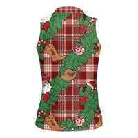 Red Palaka Hawaii Cowboy Christmas Women Sleeveless Polo Shirt Paniolo Mix Maile Lei - Polynesian Pride