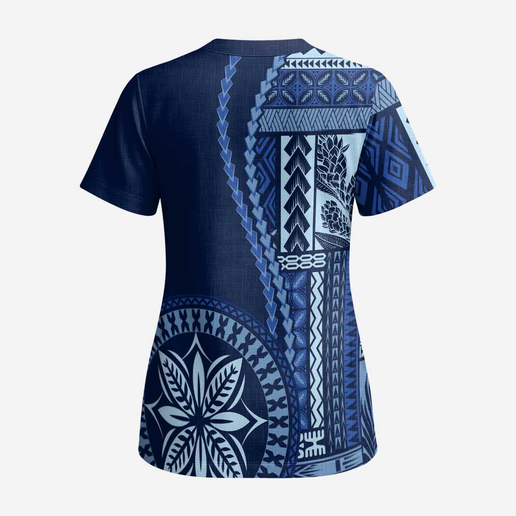 Samoa Siapo Motif Scrub Top Classic Style - Bue Ver LT7 - Polynesian Pride