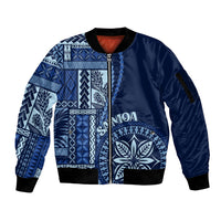 Samoa Siapo Motif Sleeve Zip Bomber Jacket Classic Style - Bue Ver LT7 Unisex Blue - Polynesian Pride
