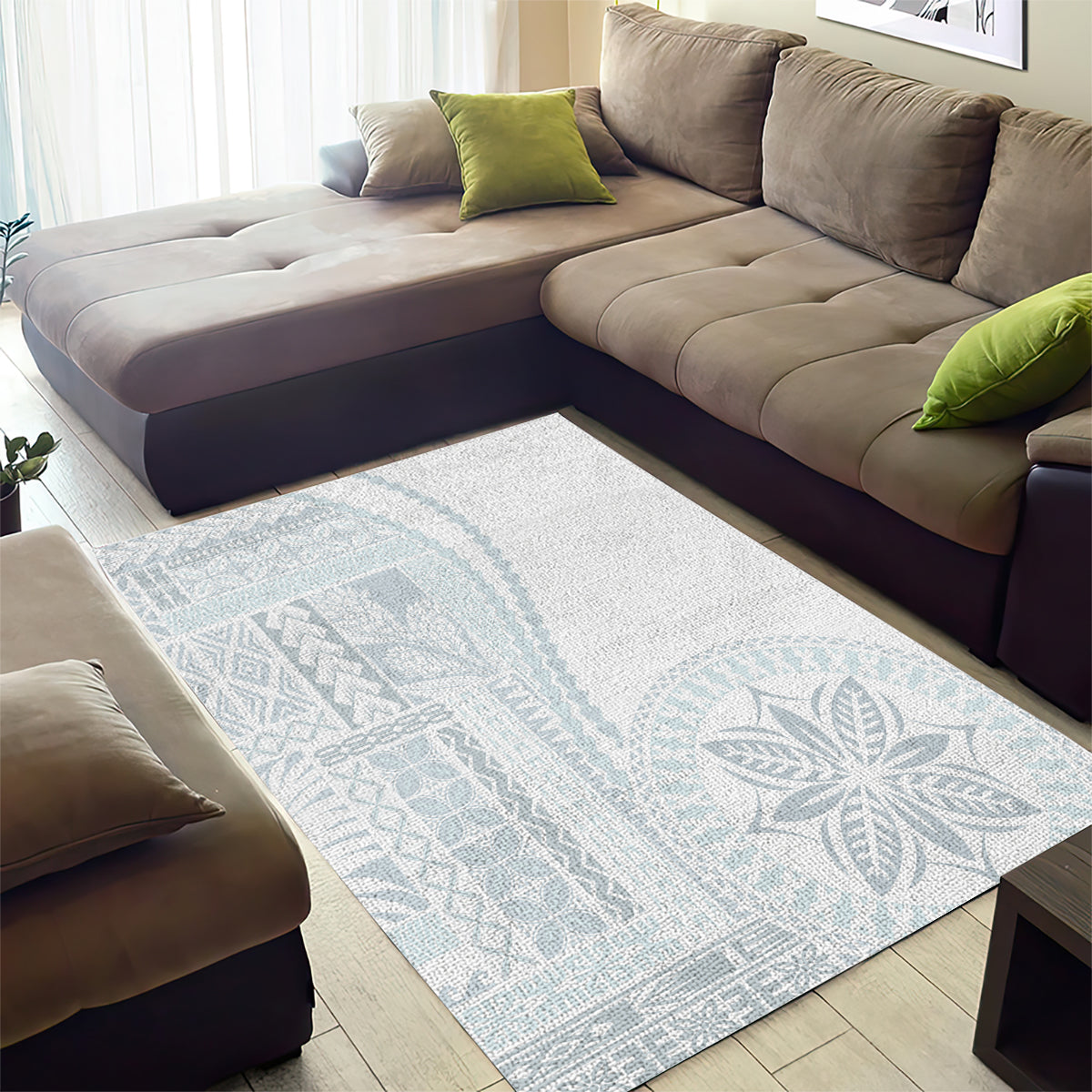 Samoa White Sunday Area Rug Classic Siapo Style LT7 - Polynesian Pride