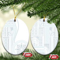 Samoa White Sunday Ceramic Ornament Classic Siapo Style LT7 Oval White - Polynesian Pride