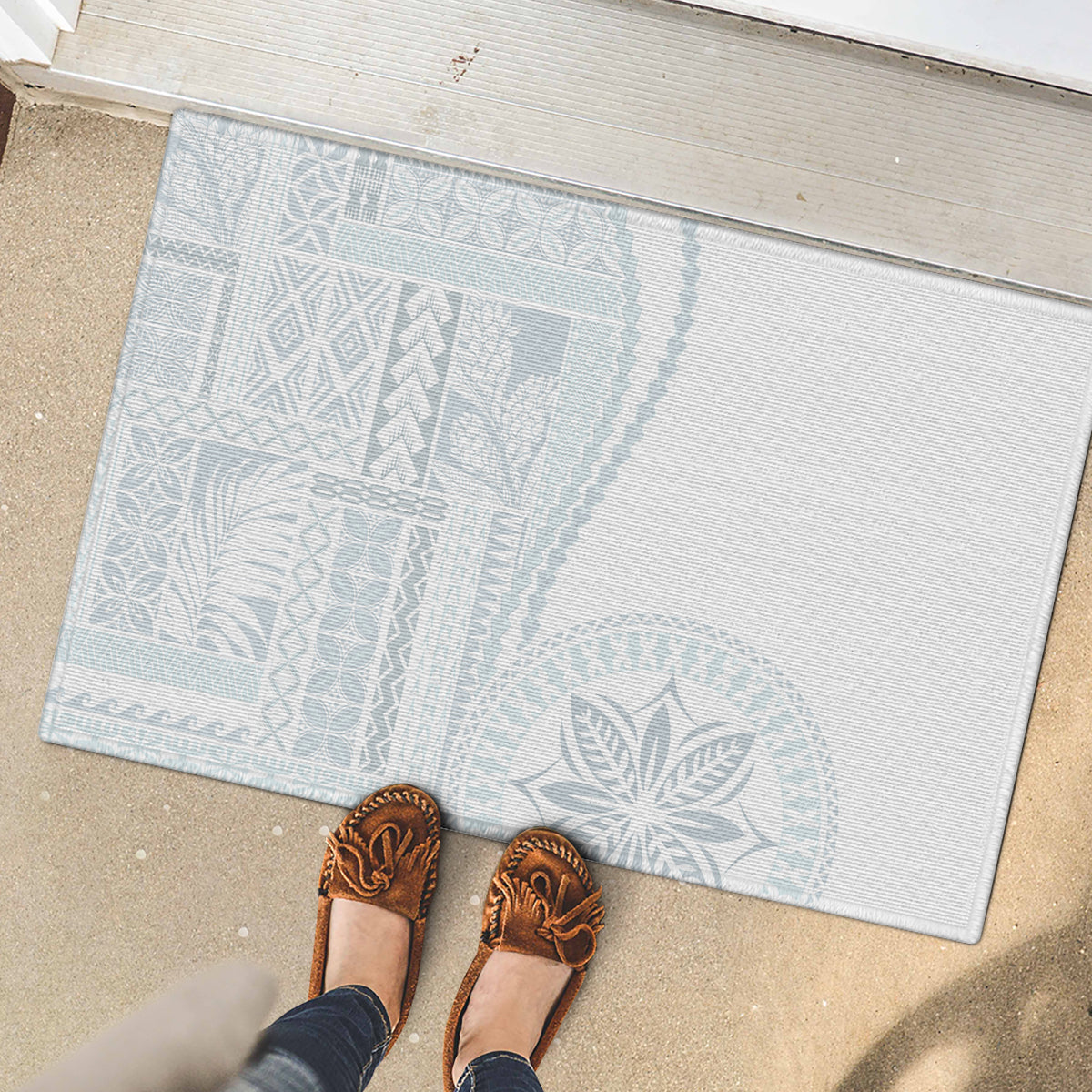 Samoa White Sunday Rubber Doormat Classic Siapo Style LT7 - Polynesian Pride