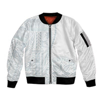 Samoa White Sunday Sleeve Zip Bomber Jacket Classic Siapo Style LT7 Unisex White - Polynesian Pride