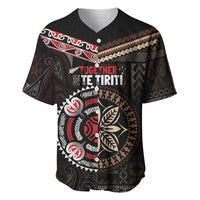 Aotearoa and Samoa Together For Te Tiriti Baseball Jersey Kowhaiwhai Mix Siapo LT7 Black - Polynesian Pride