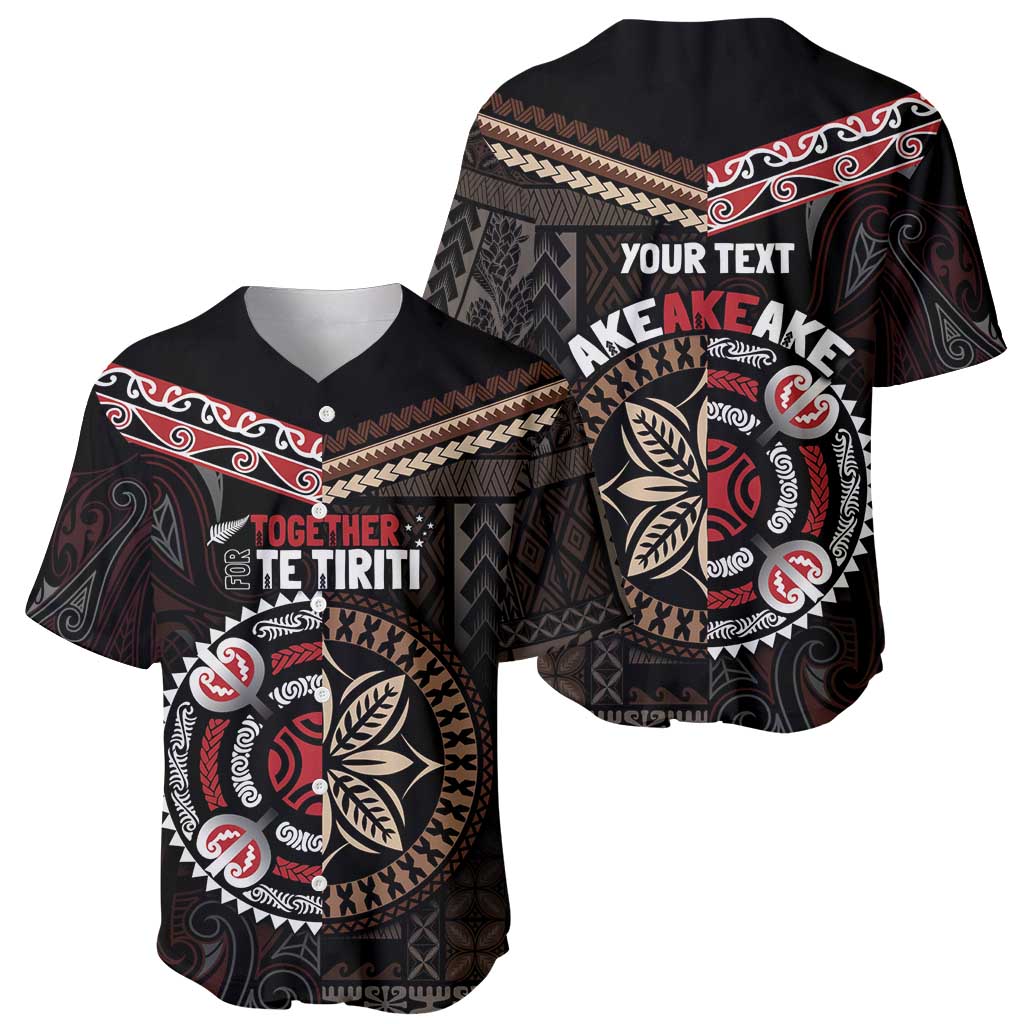 Aotearoa and Samoa Together For Te Tiriti Baseball Jersey Kowhaiwhai Mix Siapo LT7 - Polynesian Pride