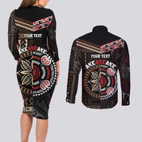 Aotearoa and Samoa Together For Te Tiriti Couples Matching Long Sleeve Bodycon Dress and Long Sleeve Button Shirt Kowhaiwhai Mix Siapo