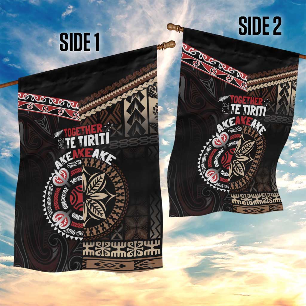 Aotearoa and Samoa Together For Te Tiriti Garden Flag Kowhaiwhai Mix Siapo LT7 - Polynesian Pride