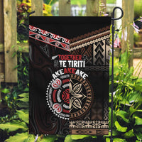 Aotearoa and Samoa Together For Te Tiriti Garden Flag Kowhaiwhai Mix Siapo LT7 Garden Flag Black - Polynesian Pride