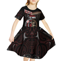 Aotearoa and Samoa Together For Te Tiriti Kid Short Sleeve Dress Kowhaiwhai Mix Siapo LT7 - Polynesian Pride