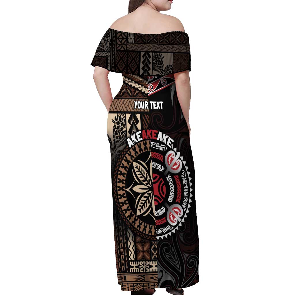 Aotearoa and Samoa Together For Te Tiriti Off Shoulder Maxi Dress Kowhaiwhai Mix Siapo LT7 - Polynesian Pride