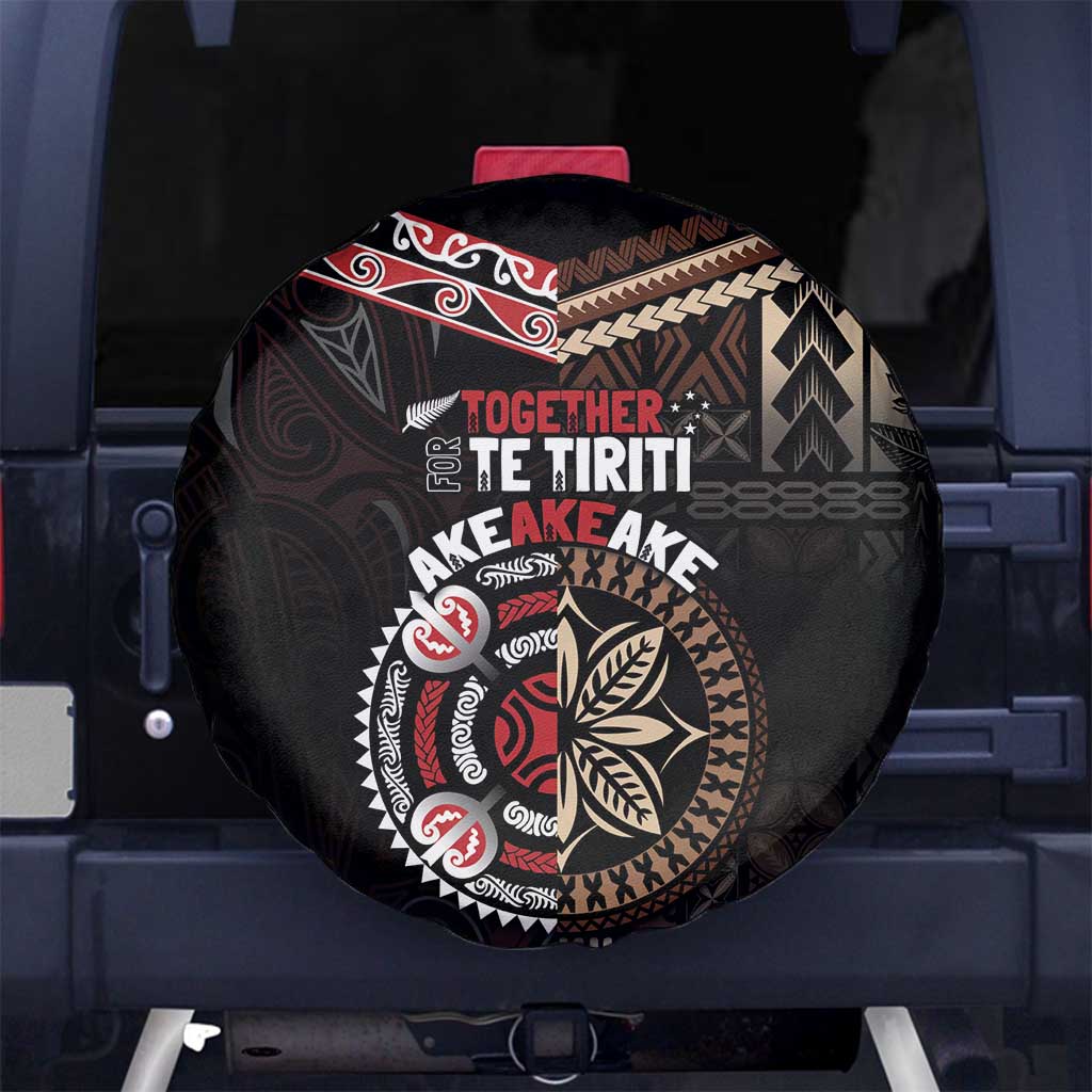 Aotearoa and Samoa Together For Te Tiriti Spare Tire Cover Kowhaiwhai Mix Siapo LT7 - Polynesian Pride