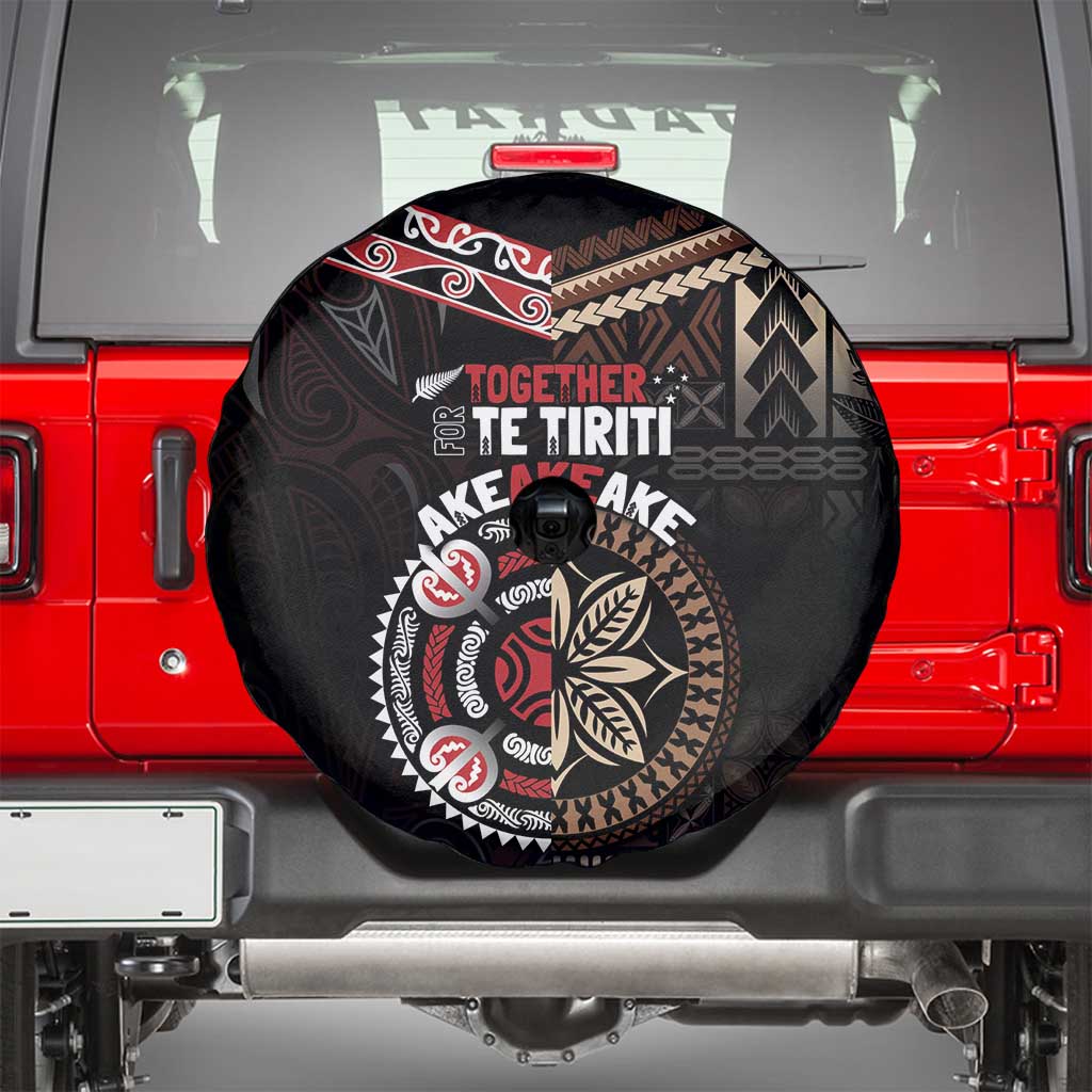 Aotearoa and Samoa Together For Te Tiriti Spare Tire Cover Kowhaiwhai Mix Siapo LT7 - Polynesian Pride