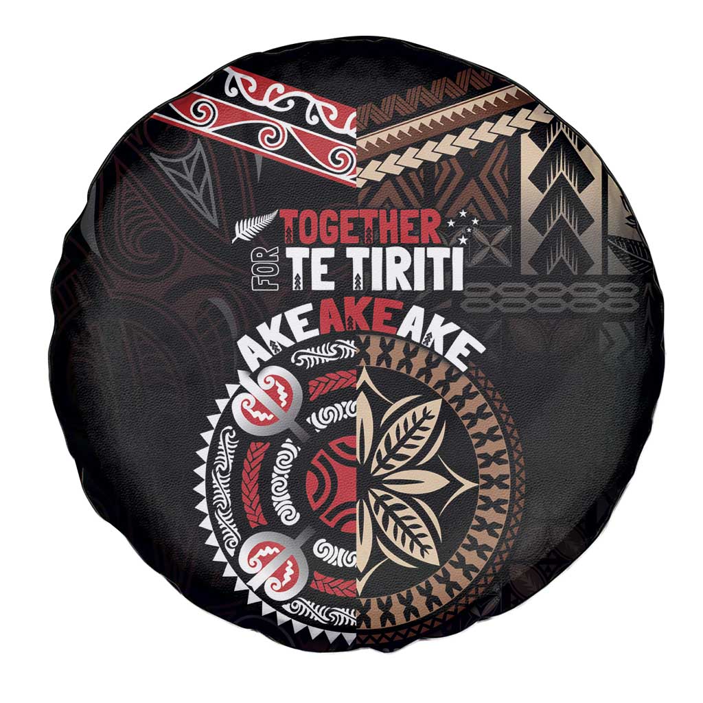 Aotearoa and Samoa Together For Te Tiriti Spare Tire Cover Kowhaiwhai Mix Siapo LT7 - Polynesian Pride