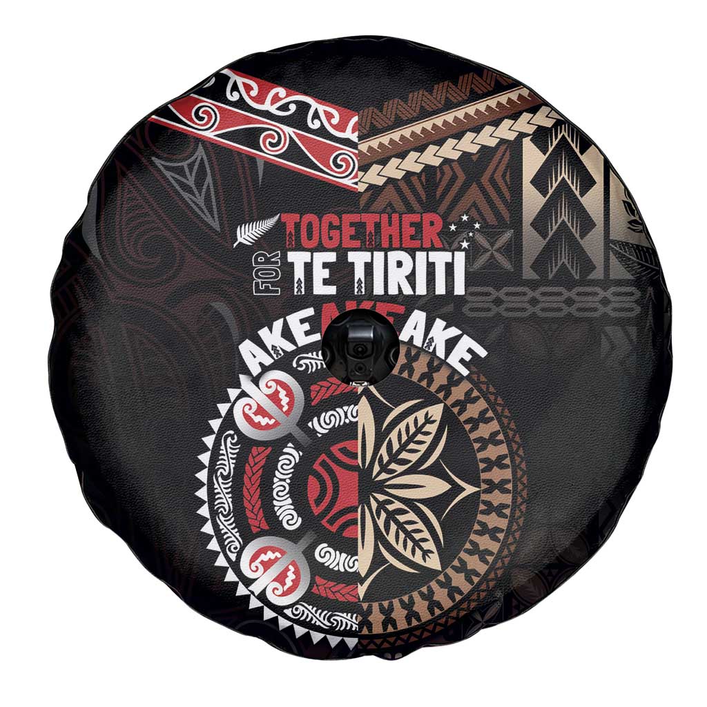 Aotearoa and Samoa Together For Te Tiriti Spare Tire Cover Kowhaiwhai Mix Siapo LT7 - Polynesian Pride