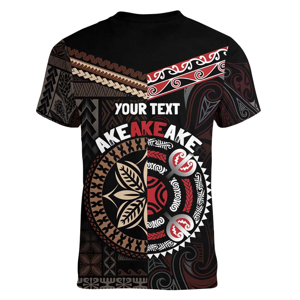 Aotearoa and Samoa Together For Te Tiriti Women V-Neck T-Shirt Kowhaiwhai Mix Siapo