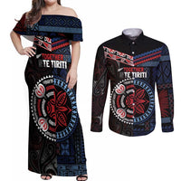 Aotearoa and Samoa Together For Te Tiriti Couples Matching Off Shoulder Maxi Dress and Long Sleeve Button Shirt Kowhaiwhai Mix Siapo - Flag Color