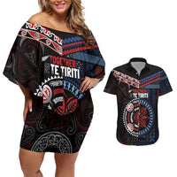 Aotearoa and Samoa Together For Te Tiriti Couples Matching Off Shoulder Short Dress and Hawaiian Shirt Kowhaiwhai Mix Siapo - Flag Color