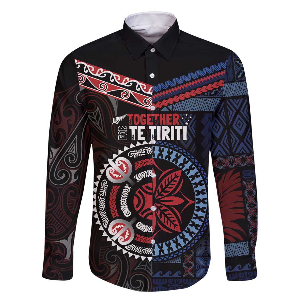 Aotearoa and Samoa Together For Te Tiriti Family Matching Off Shoulder Maxi Dress and Hawaiian Shirt Kowhaiwhai Mix Siapo - Flag Color