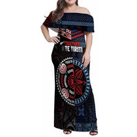 Aotearoa and Samoa Together For Te Tiriti Family Matching Off Shoulder Maxi Dress and Hawaiian Shirt Kowhaiwhai Mix Siapo - Flag Color