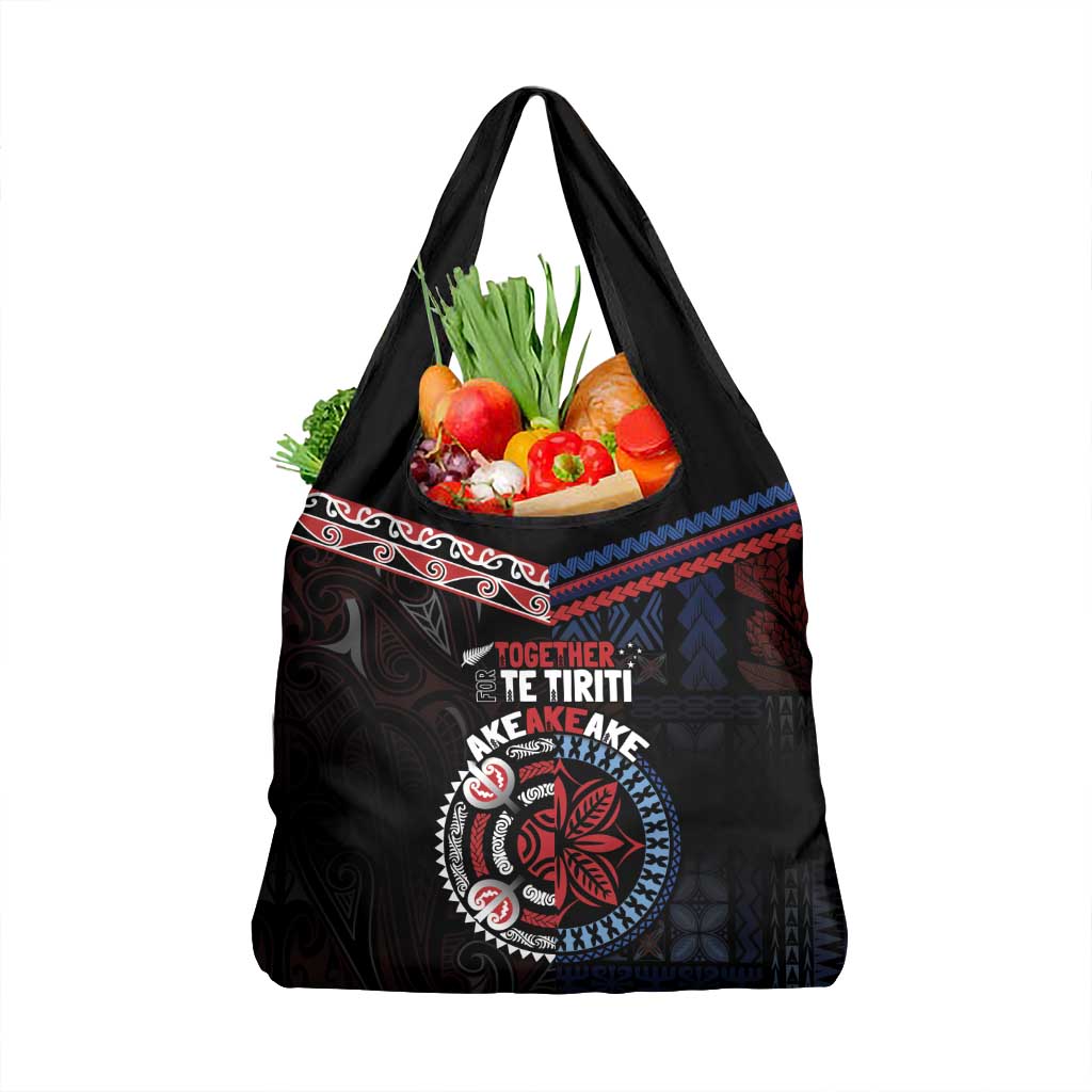 Aotearoa and Samoa Together For Te Tiriti Grocery Bag Kowhaiwhai Mix Siapo - Flag Color