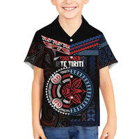Aotearoa and Samoa Together For Te Tiriti Kid Hawaiian Shirt Kowhaiwhai Mix Siapo - Flag Color LT7 Kid Black - Polynesian Pride