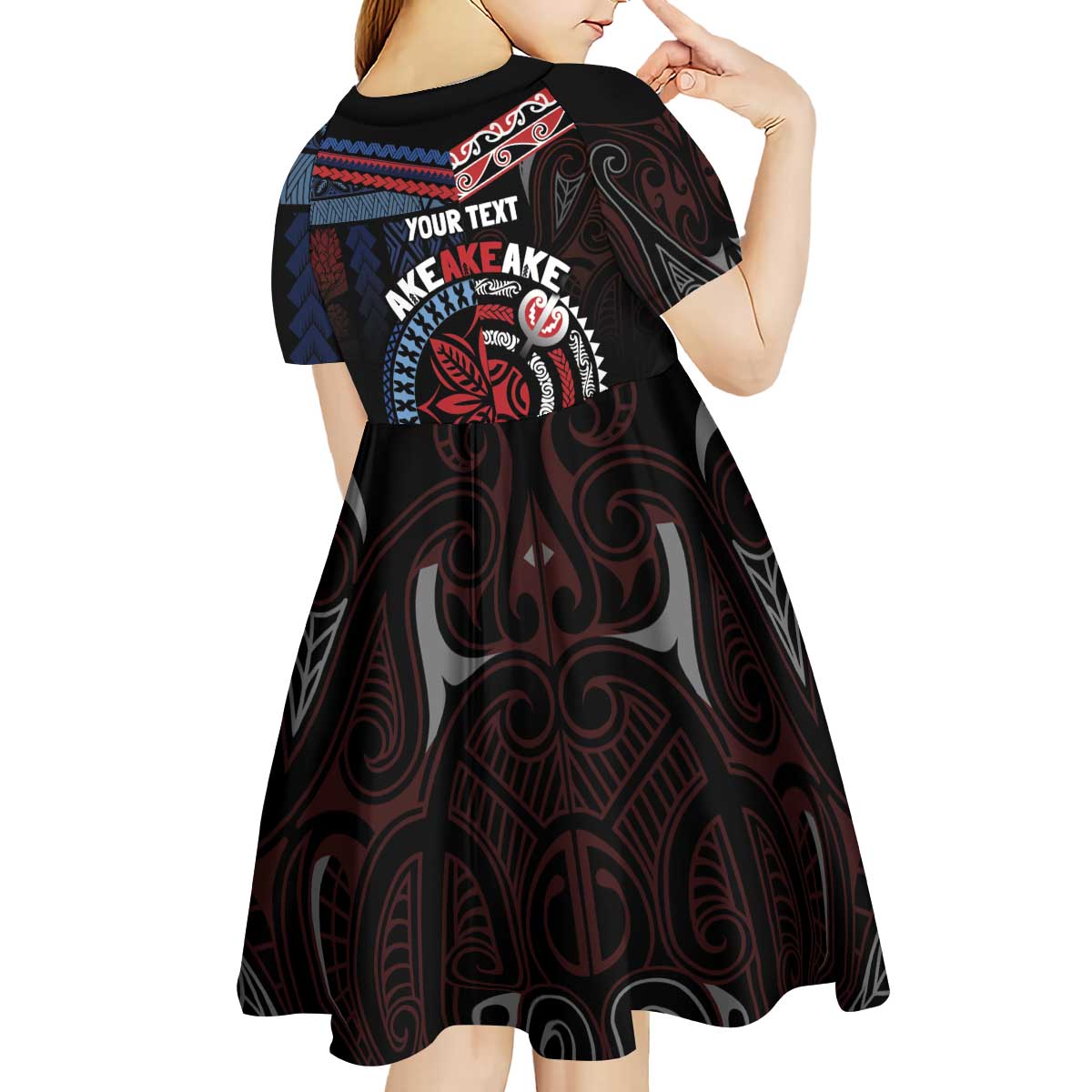 Aotearoa and Samoa Together For Te Tiriti Kid Short Sleeve Dress Kowhaiwhai Mix Siapo - Flag Color LT7 - Polynesian Pride