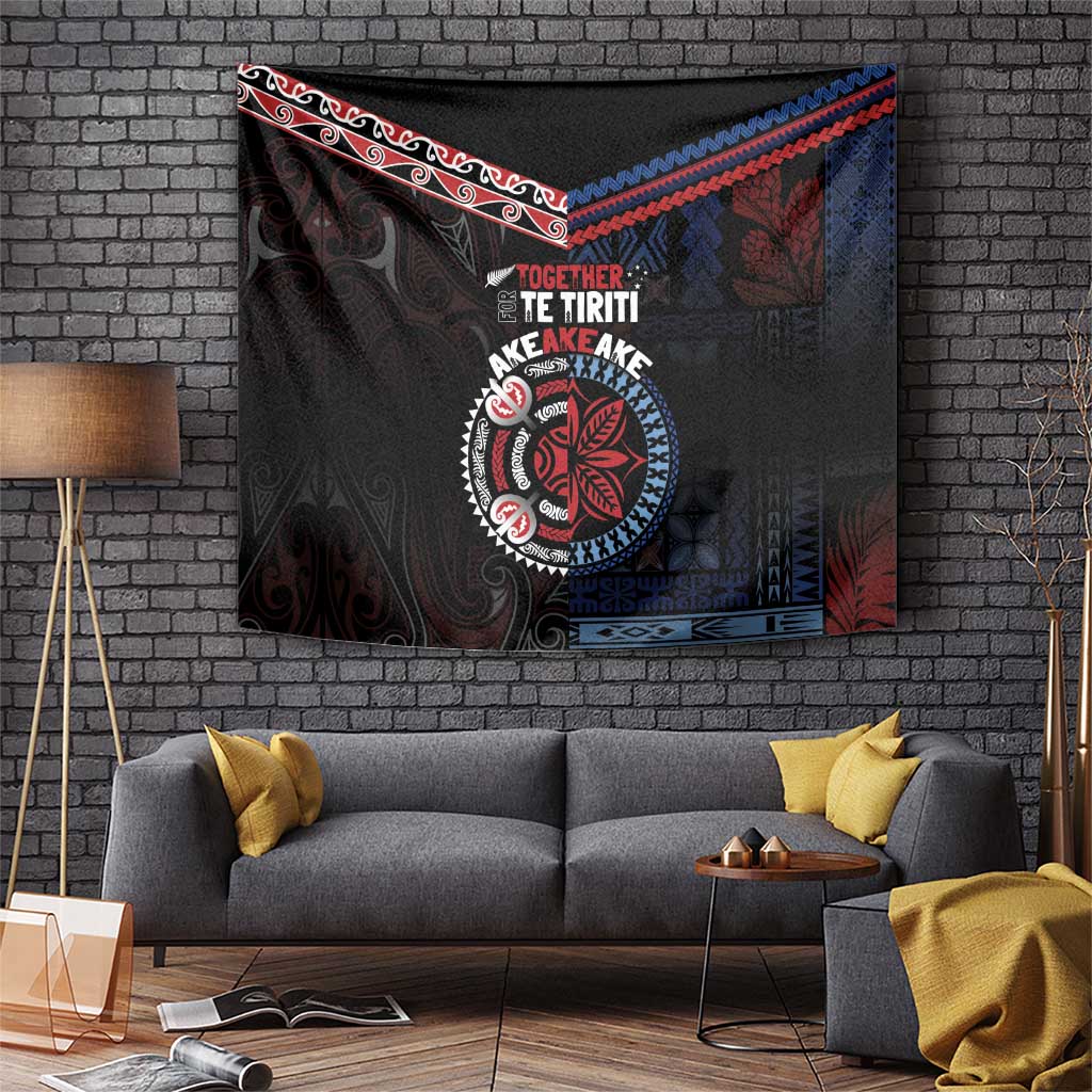 Aotearoa and Samoa Together For Te Tiriti Tapestry Kowhaiwhai Mix Siapo - Flag Color LT7 Black - Polynesian Pride