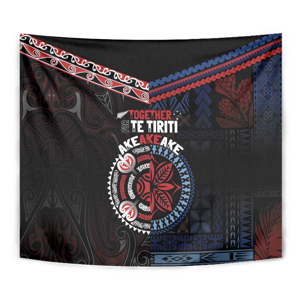 Aotearoa and Samoa Together For Te Tiriti Tapestry Kowhaiwhai Mix Siapo - Flag Color LT7 - Polynesian Pride
