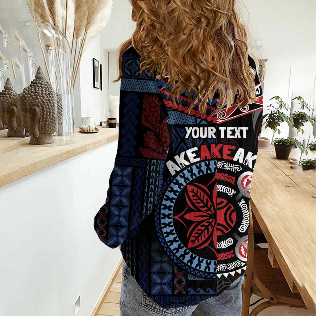 Aotearoa and Samoa Together For Te Tiriti Women Casual Shirt Kowhaiwhai Mix Siapo - Flag Color