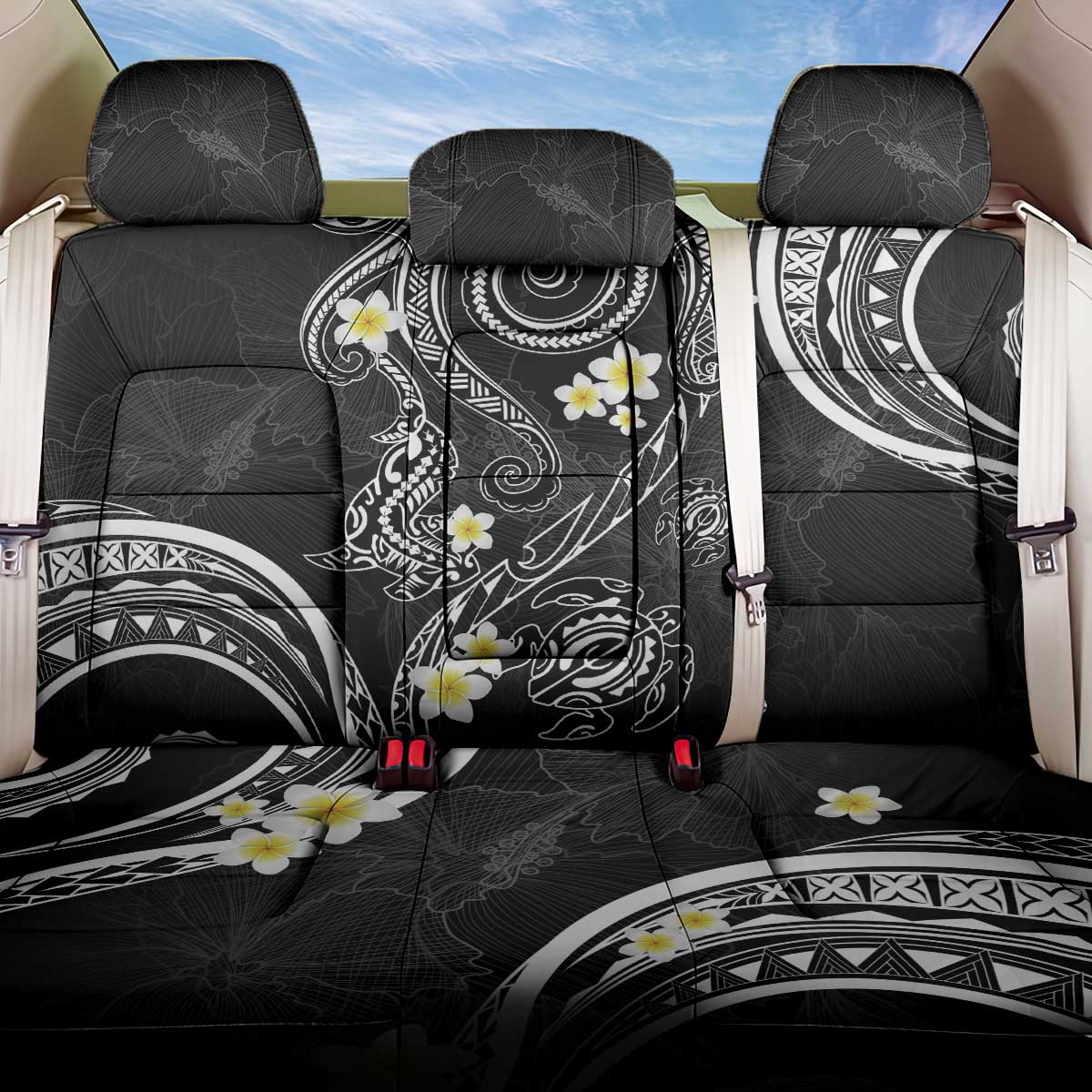 Polynesia Tribal Back Car Seat Cover Tentacles Plumeria