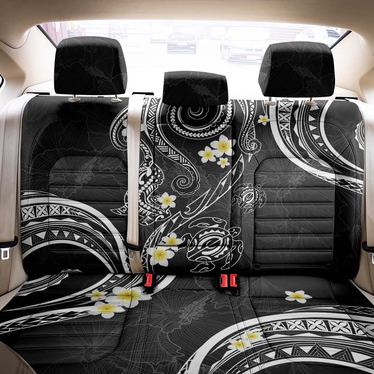Polynesia Tribal Back Car Seat Cover Tentacles Plumeria
