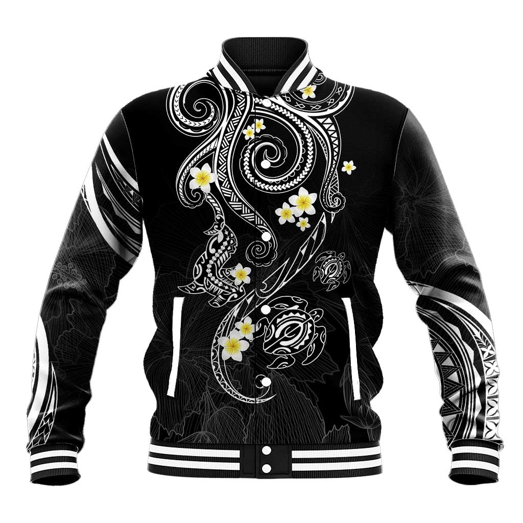 Polynesia Tribal Baseball Jacket Tentacles Plumeria LT7 Unisex Black - Polynesian Pride